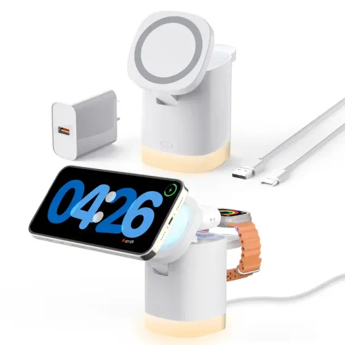 Magnetic 3-in-1 Wireless Charger, Foldable Desktop Phone Stand, Multi-Functional Charging Dock