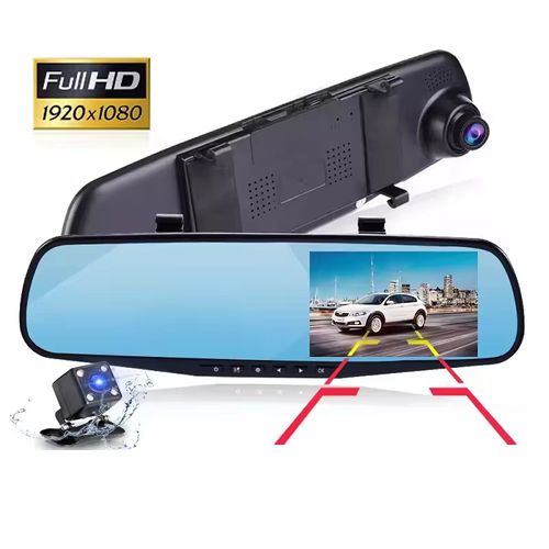 Registrador de Viagem, Espelho Retrovisor com Câmera Full HD 1080P e Tela de 4,3 Polegadas