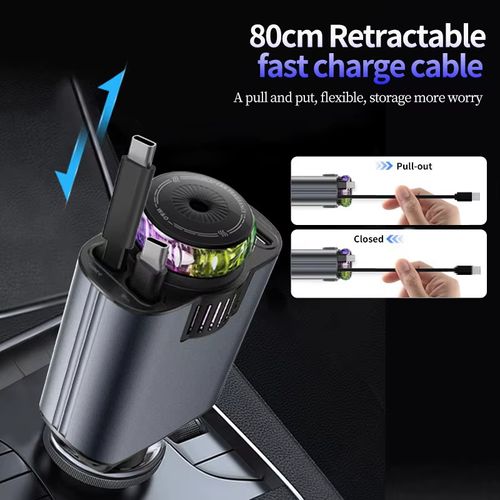 Carregador para Carro Aromatizado para Celular com Cabo Retrátil