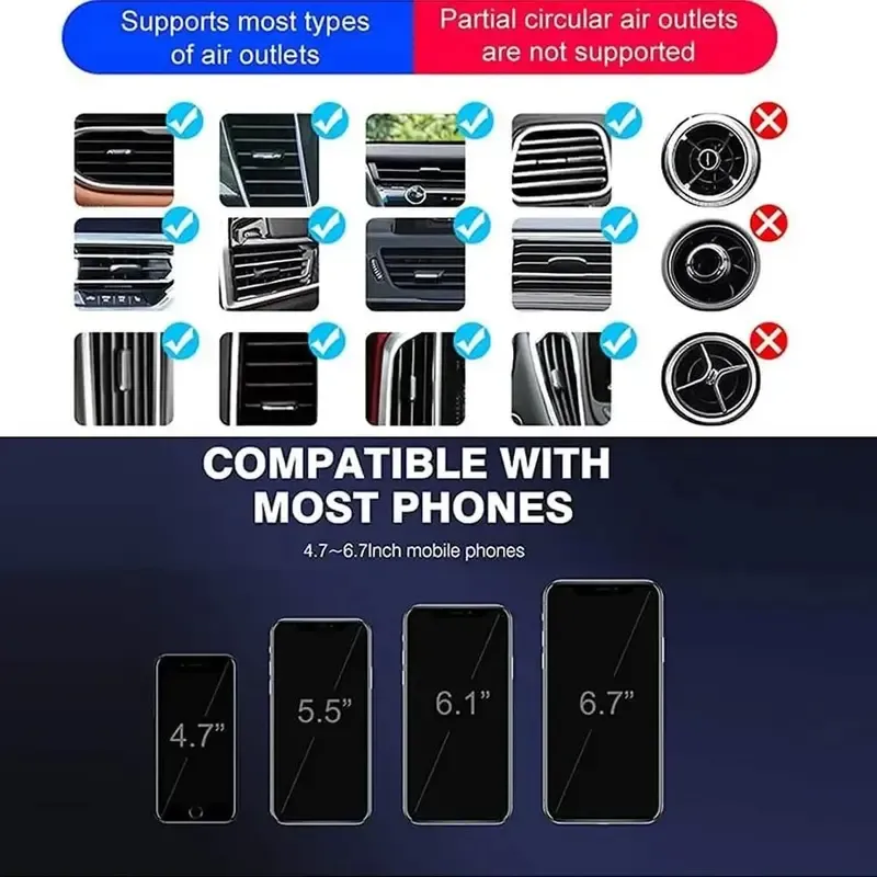15W Wireless Car Charger, Automotive Electric Induction Wireless Charger, Car Vent Mount Bracket, Fast Charging Auto-clamping Car Phone Holder Mount, Induction Technology, Smart Car Charger
