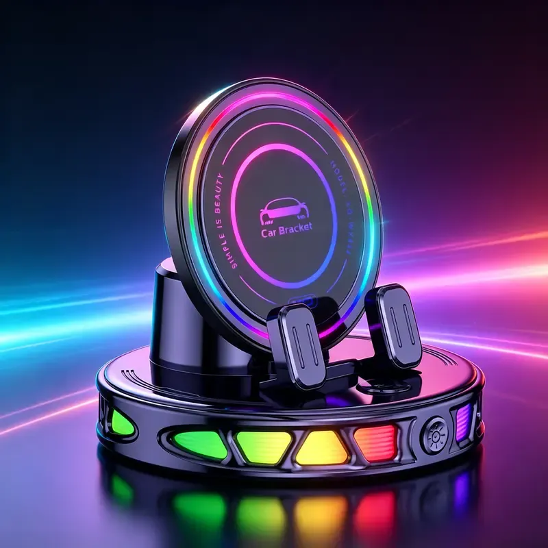 360° Rotating Wireless Charging Car Phone Mount with RGB Ambient Light Ultra-Stable Vacuum Suction Auto-Lock Holder for Dashboard Windshield Fits iPhone Android