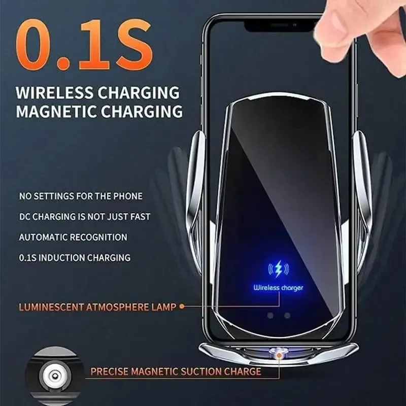 15W Wireless Car Charger, Automotive Electric Induction Wireless Charger, Car Vent Mount Bracket, Fast Charging Auto-clamping Car Phone Holder Mount, Induction Technology, Smart Car Charger