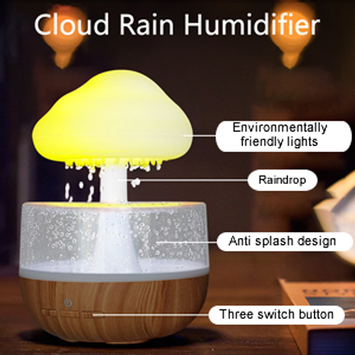 1pc Serene Rain Cloud Humidifier with Water Drops, Mushroom Design USB Powered LED Night Light, Adjustable Sleep Sound Diffuser, Acrylic & PP Material, Indoor Use, Indoor Humidifier | Modern Decor Light | USB Powered Humidifier, Air Humidifier
