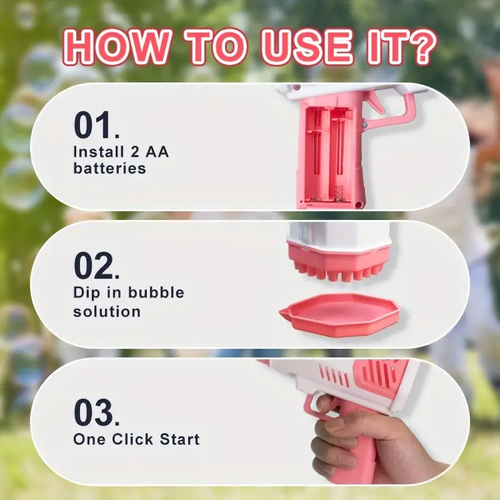 Children's 40-hole electric bubble Machine Handheld Gatling Automatic Bubble Gun Children's Portable Outdoor Party Toy LED Light Hair Dryer Boy Girl Gift (bubble liquid and battery not included)