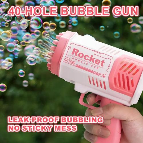 Children's 40-hole electric bubble Machine Handheld Gatling Automatic Bubble Gun Children's Portable Outdoor Party Toy LED Light Hair Dryer Boy Girl Gift (bubble liquid and battery not included)