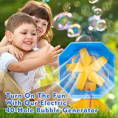 Children's 40-hole electric bubble Machine Handheld Gatling Automatic Bubble Gun Children's Portable Outdoor Party Toy LED Light Hair Dryer Boy Girl Gift (bubble liquid and battery not included)