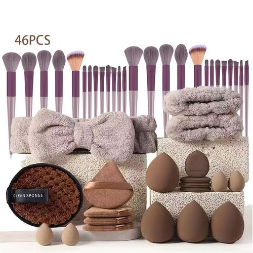Maquiagem profissional conjunto de pincéis fundação sombra de olhos concealer rosa inclui esponja em pó pó pó limpeza facial kit de maquiagem