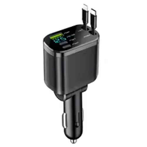 Car charger, car charger with retractable cable, car PD, car fast charging, super fast charging, flash charging, five in one cig