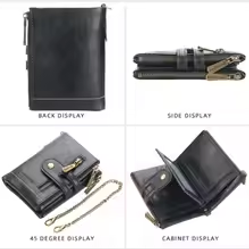 New Men Wallets PU Leather Short Card Holder Chain Luxury Brand Men's Purse High Quality Classic Retro Male Wallet