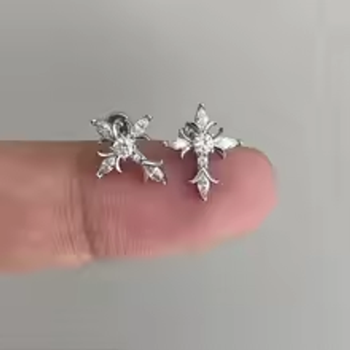 Shiny rhinestone zircon cross earrings for men and women, stylish stainless steel stud earrings, Y2K jewelry gift