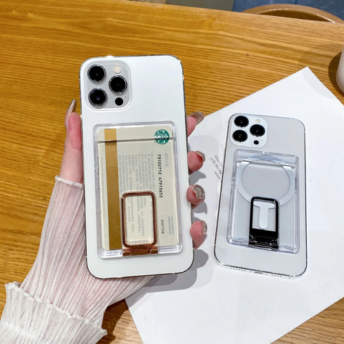 Magnetic Clear Wallet Card Holder For Magsafe iPhone 15 16 14 13 12 11 Pro Max Samsung S24 S23 Ultra Macsafe Magnet Card Slots Case