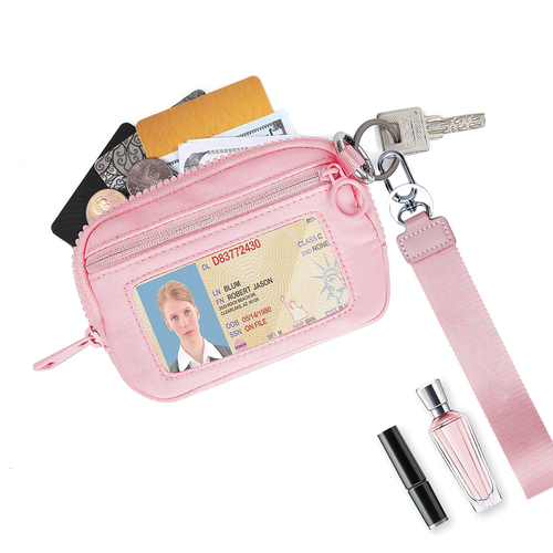 Women Cute Small Pouch Mini Wallet with Clear ID Window, Makeup Cosmetic Bag,Card Holder Bag for Purse,Toiletry Zipper Pouch