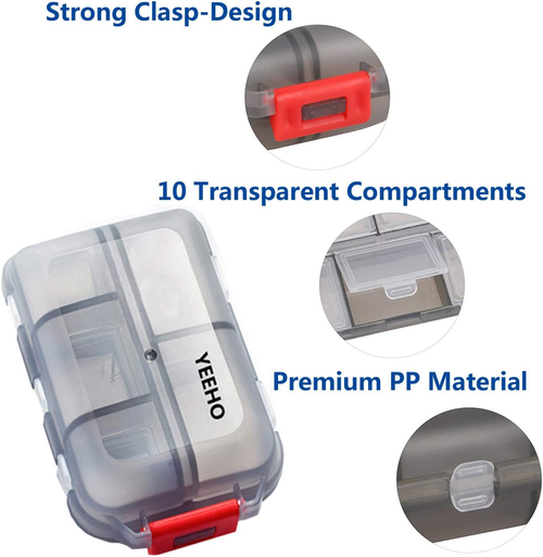 10 Grids Pill Cases Small Pill Organizer Box Weekly Travel Pill Organizer Portable Pocket Pill Case Holder Plastic Waterproof Container Box for Purse Pills Vitamin Fish Oil Daily Travel Use (2 Pieces)