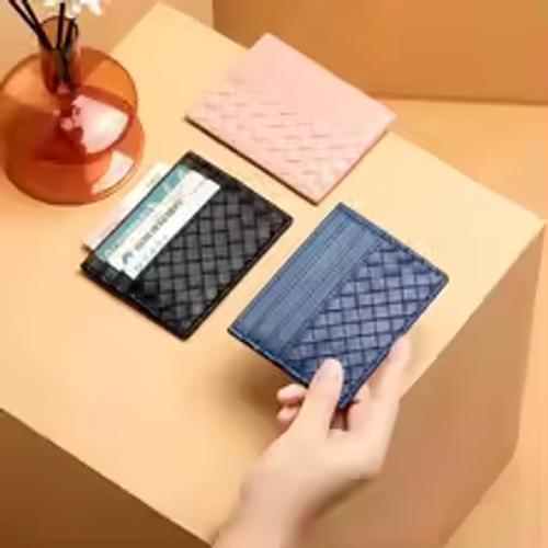 Ultra-Thin Leather Card Holder Woven Compact Driver's License Certificate Cover for Men And Women Business Card Bag