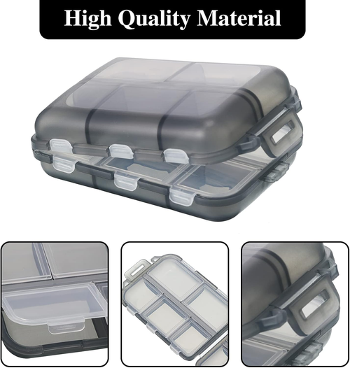 10 Grids Pill Cases Small Pill Organizer Box Weekly Travel Pill Organizer Portable Pocket Pill Case Holder Plastic Waterproof Container Box for Purse Pills Vitamin Fish Oil Daily Travel Use (2 Pieces)