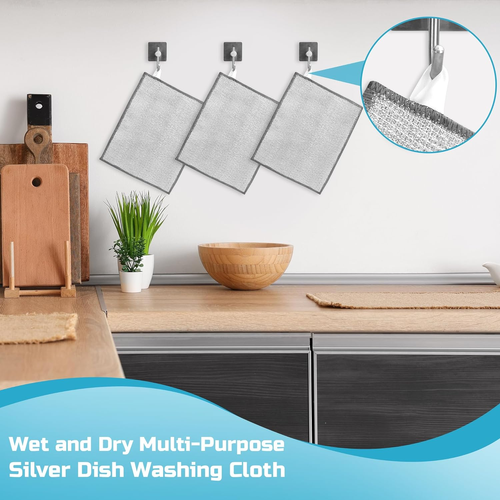 10 Pcs Wire Dishwashing Rag, Double-Layer Non Scratch Wire Dishcloth Multipurpose Wire Miracle Cleaning Cloths for Dry and Wet Cleaning, Metal Dish Cloth for Cookware, Sinks, Dishes, Stove Tops