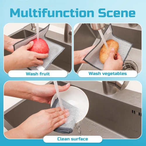 10 Pcs Wire Dishwashing Rag, Double-Layer Non Scratch Wire Dishcloth Multipurpose Wire Miracle Cleaning Cloths for Dry and Wet Cleaning, Metal Dish Cloth for Cookware, Sinks, Dishes, Stove Tops