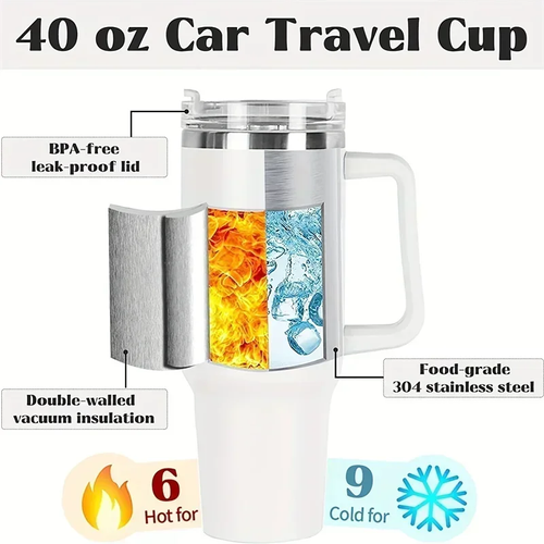 Stainless Steel Car Cup Large Capacity Water Cup with Handle and Straw Double-walled Insulated Travel Mug Holiday Gifts 40oz