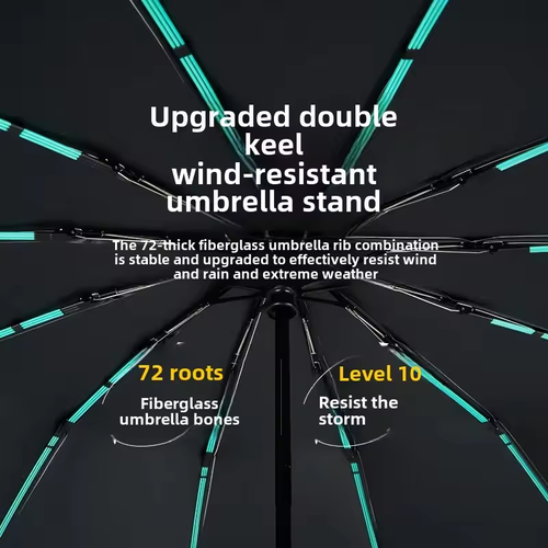 Strong windproof automatic folding umbrella and sunshade umbrella with UV protection and buckle closure, large size, suitable for both men and women.