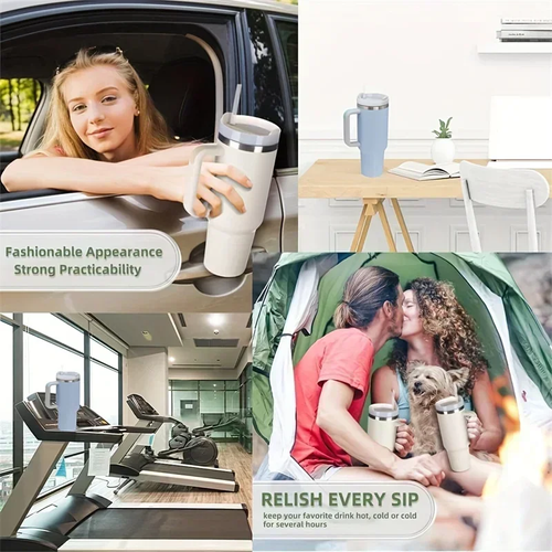 Stainless Steel Car Cup Large Capacity Water Cup with Handle and Straw Double-walled Insulated Travel Mug Holiday Gifts 40oz