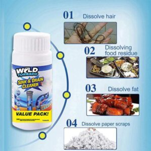 Wild Tornado Pipe Dredge Powerful Sink Cleaner Powder Fast Foaming for Kitchen Toilet Pipeline Quick Cleaning Tool