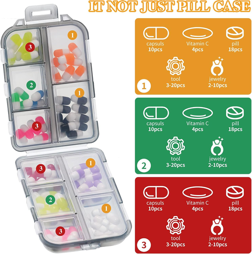 10 Grids Pill Cases Small Pill Organizer Box Weekly Travel Pill Organizer Portable Pocket Pill Case Holder Plastic Waterproof Container Box for Purse Pills Vitamin Fish Oil Daily Travel Use (2 Pieces)