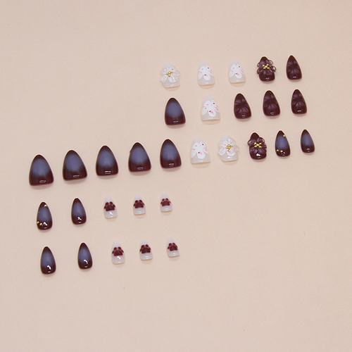 30Pcs Mid-length Almond False Nails Press on 3D Flower Design Full Cover Nails Tips Art for Woman Datachable Finished Fake Nails