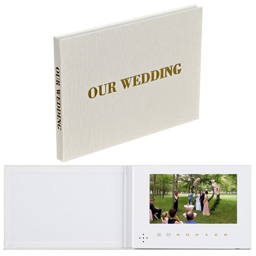 ECLATVIEW Books–Our Wedding Video Greeting Card Book（Beige）- Luxury Linen Bound Album with 7inch Display, 4GB Memory, Rechargeable Battery. Cherish Every Moment - JTRF