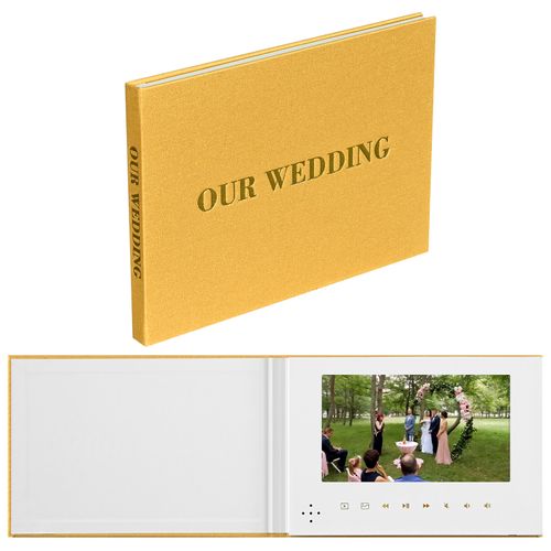 ECLATVIEW Books–Our Wedding Video Greeting Card Book（Gold）- Luxury Linen Bound Album with 7inch Display, 4GB Memory, Rechargeable Battery. Cherish Every Moment