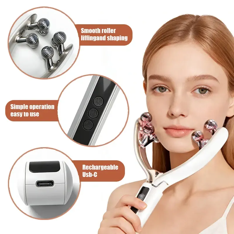 Rechargeable Facial Roller Massager with 8 Balls for V-Shape Face & Anti-Wrinkle