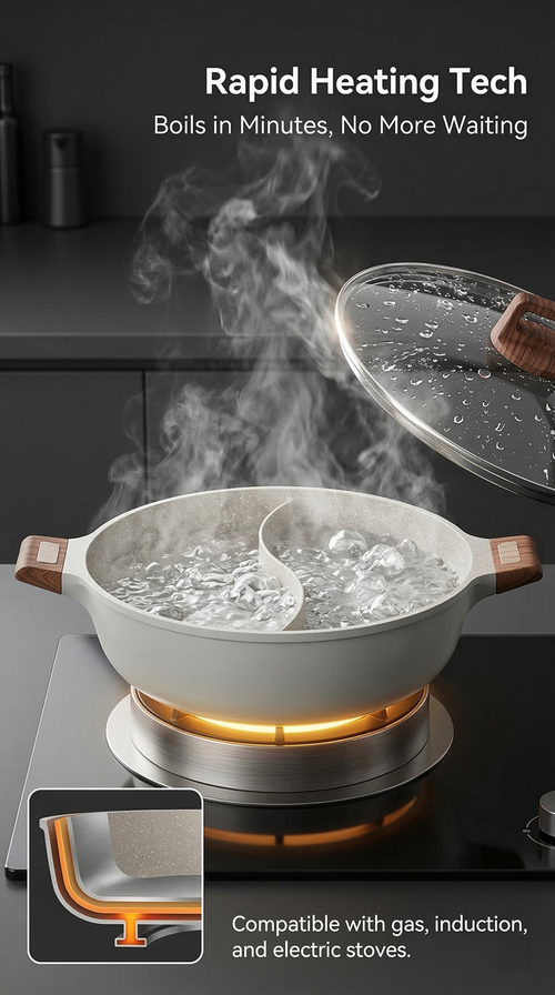 5L Split Hot Pot – 320mm Large Capacity | Fast-Heating Compound Base | Perfect for 8-Person Family & Friend Gatherings