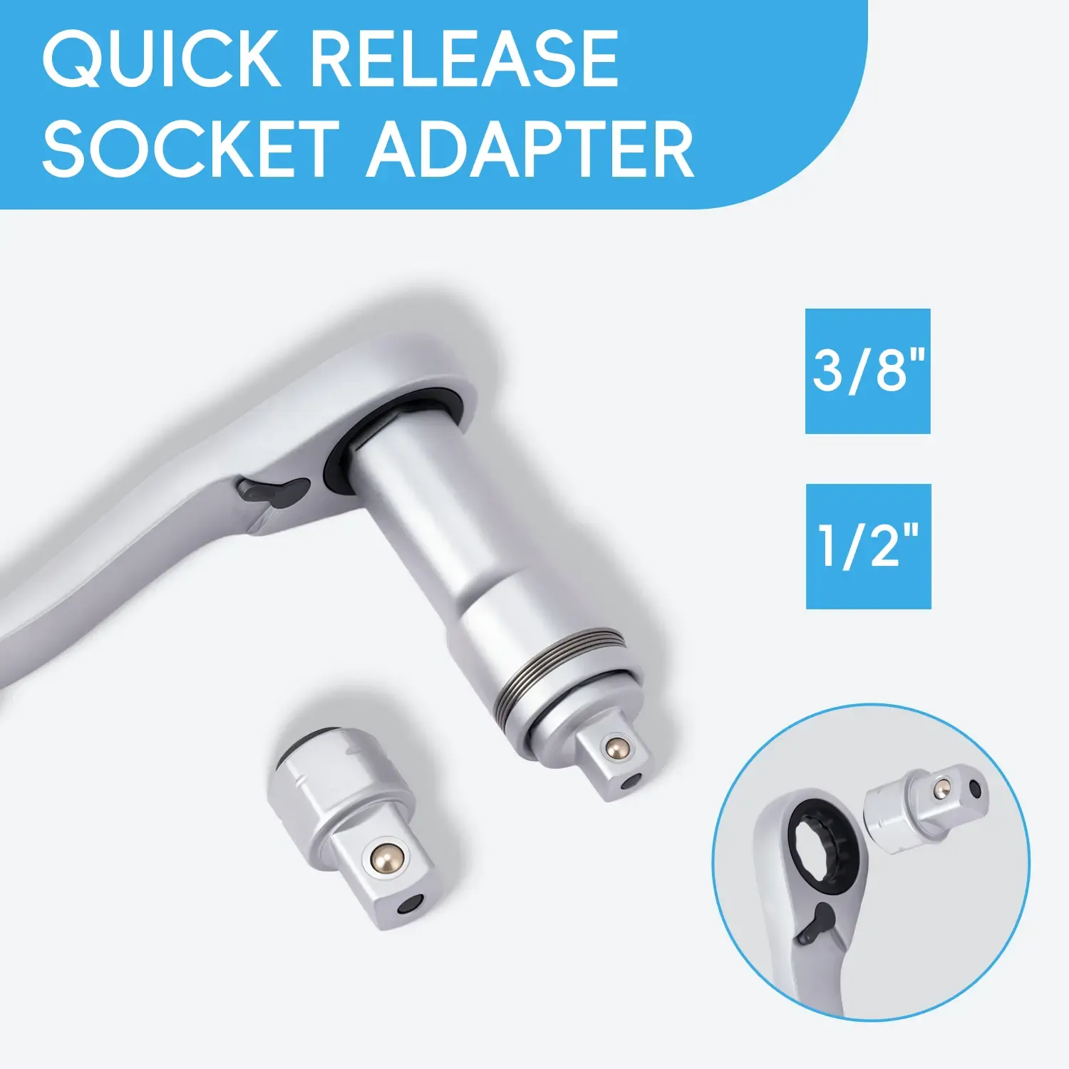 17-Piece 3 8 Pass Through Socket Set with 19mm Ratchet Handle and Quick Release Adapters