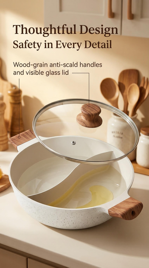 5L Split Hot Pot – 320mm Large Capacity | Fast-Heating Compound Base | Perfect for 8-Person Family & Friend Gatherings