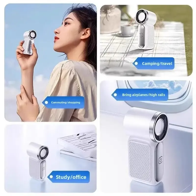 USB Rechargeable Mini Handheld Turbo Fan 100 Wind Speeds 8H Battery Life Ice Cold Wind Portable Pocket Fan for Outdoor Use