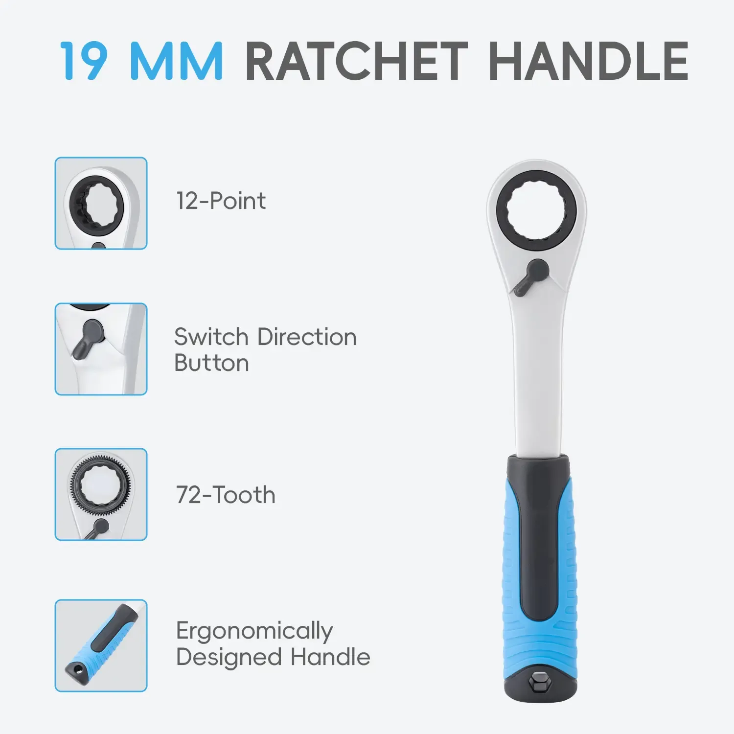 17-Piece 3 8 Pass Through Socket Set with 19mm Ratchet Handle and Quick Release Adapters