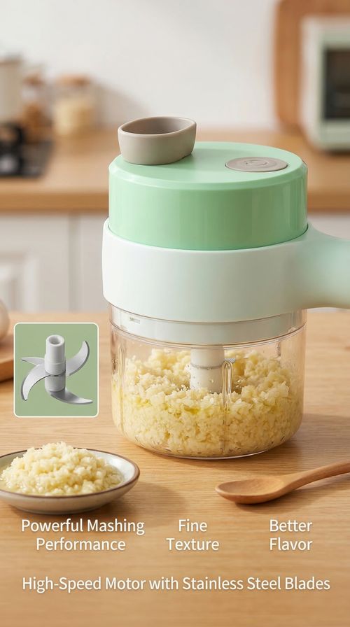 2 in 1 Handheld Electric Garlic Chopper Adjustable to Garlic Paste and Slice Moses Cordless Food Processor Suitable for Stir Frying cold dishes  Salting and Daily Cooking