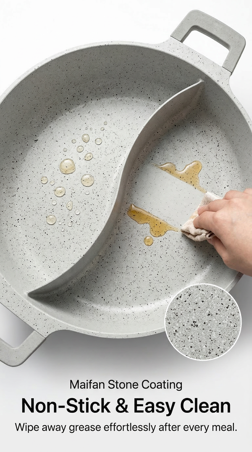 5L Split Hot Pot – 320mm Large Capacity | Fast-Heating Compound Base | Perfect for 8-Person Family & Friend Gatherings