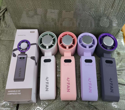 Portable Foldable Cooling Fan with Ice Function, USB Rechargeable, Neck Hanging, High Speed & Powerful Wind