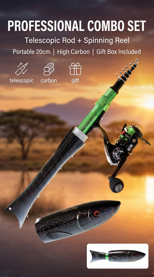 Lightweight Portable Fishing Rod and Reel Combo Retractable Salmon Shape High Carbon Material Ready for Nile Perch and More