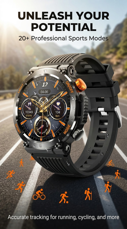 Rugged Black Smart Watch | Bluetooth Call | Custom Dial Face | Heart Rate & Blood Pressure Monitor | Multi-Sport Fitness Tracker for Men