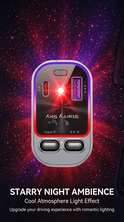 120W Super Fast Car Charger | 4-in-1 Retractable Cables | Starry Sky Light | Universal Cigarette Lighter Adapter for All Vehicles
