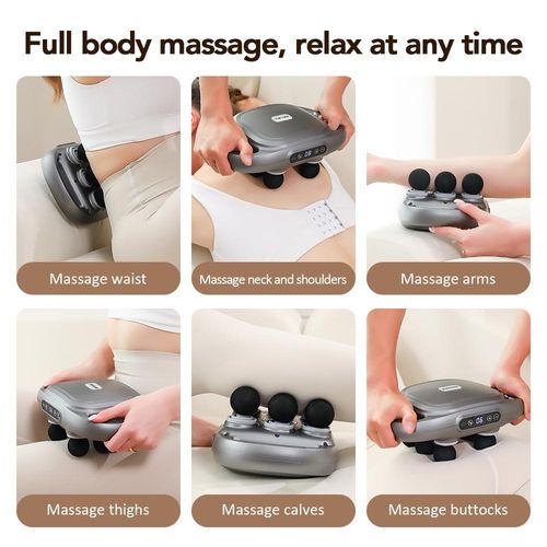 6 Head Deep Tissue Massager with Heat 9 Modes 9 Intensities 2000mAh Rechargeable Handheld Full Body Muscle Massage Gun for Neck Back Shoulder Waist Leg