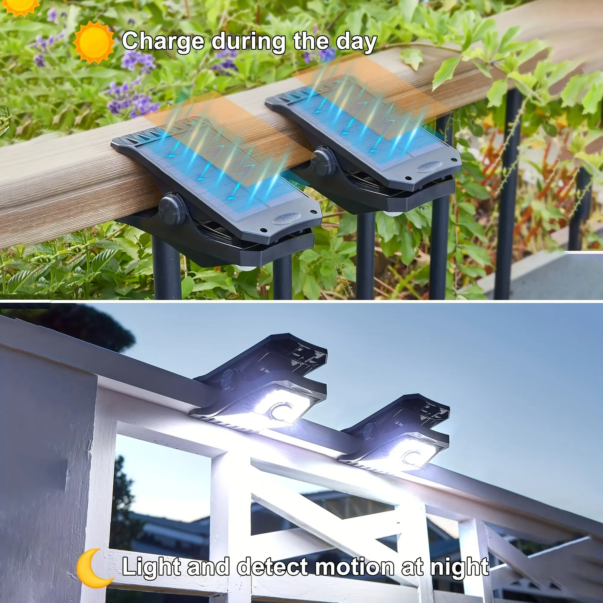 Solar Powered Motion Sensor Clip On Fence Light IP65 Waterproof Outdoor LED Security Lamp
