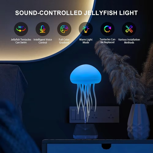 Smart Voice Control Jellyfish Lamp, Floating Ambient Night Light with RGB Gradient & Acrylic Base