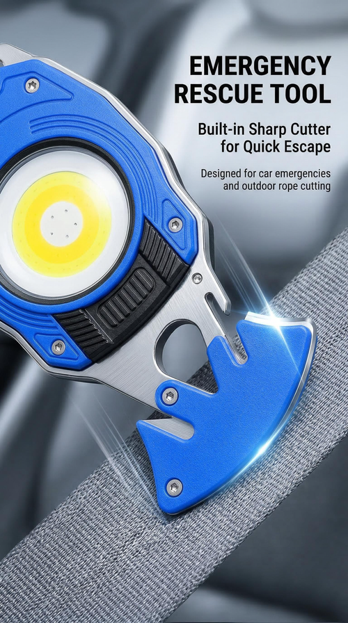 COB Portable Keychain Flashlight | USB Rechargeable Mini Work Light with Bottle Opener & Emergency Knife | Waterproof Pocket Light for Camping, Hiking, Outdoor Emergencies