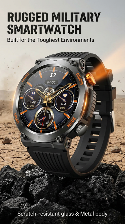 Rugged Black Smart Watch | Bluetooth Call | Custom Dial Face | Heart Rate & Blood Pressure Monitor | Multi-Sport Fitness Tracker for Men