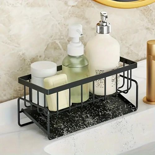 Rustproof Sink Organizer with Drain Tray and Towel Hook for Bathroom and Kitchen