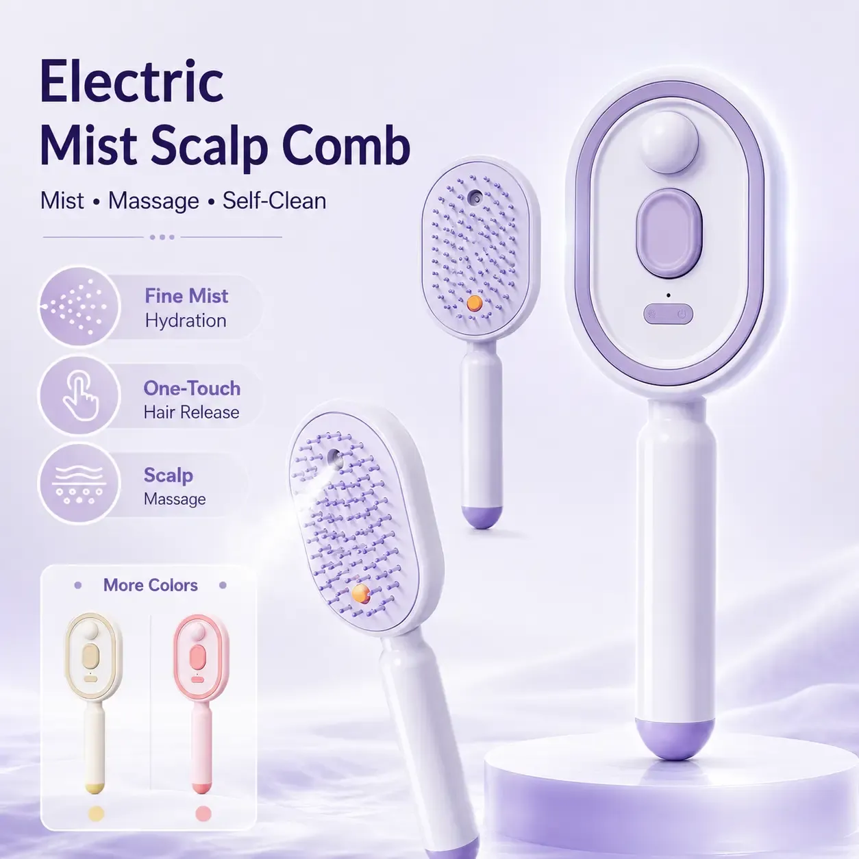 Electric Mist Detangling Brush with Self Cleaning Scalp Massager