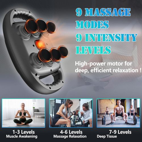6 Head Deep Tissue Massager with Heat 9 Modes 9 Intensities 2000mAh Rechargeable Handheld Full Body Muscle Massage Gun for Neck Back Shoulder Waist Leg