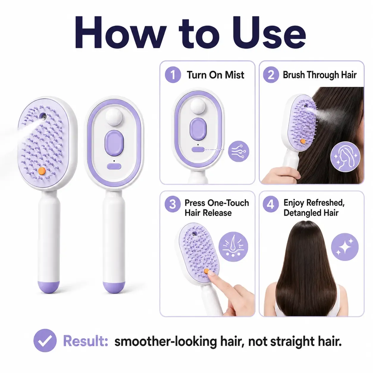 Electric Mist Detangling Brush with Self Cleaning Scalp Massager